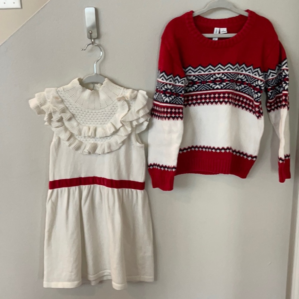 Janie and jack matching Christmas sweater dress and sweater.